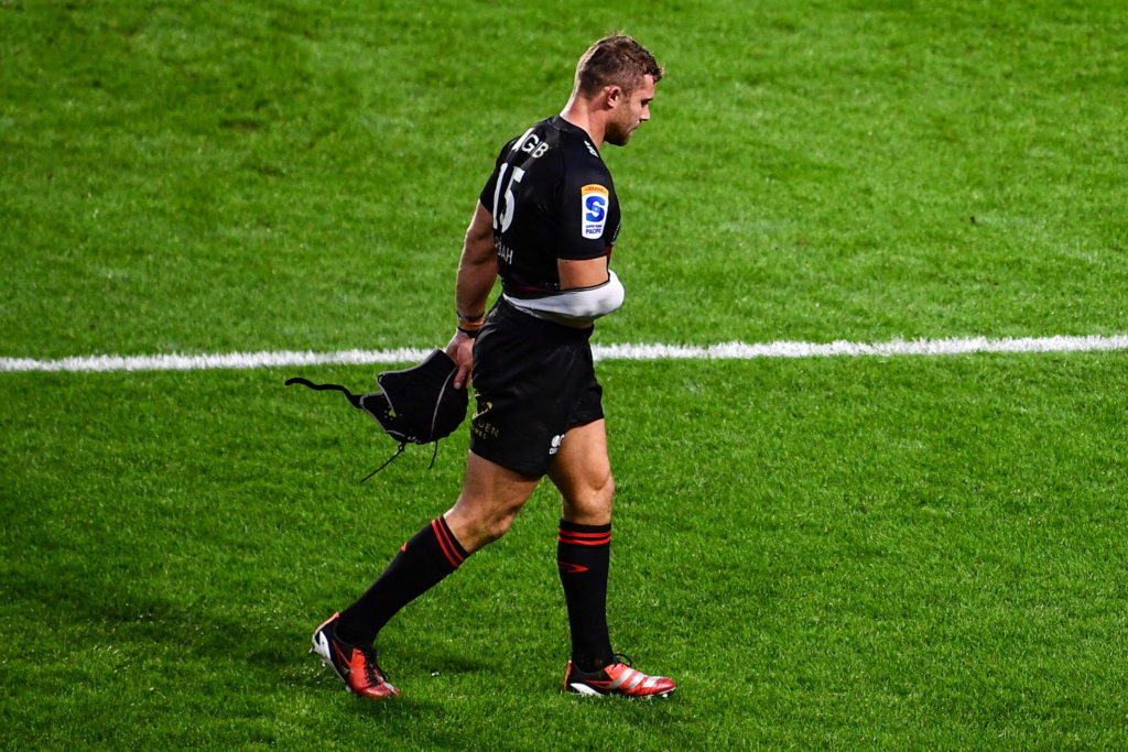 Cork , Ireland - 3 February 2024; Leigh Halfpenny of Crusaders leaves the field after picking up an injury during the international rugby friendly match between Munster and Crusaders at SuperValu Páirc Uí Chaoimh in Cork. (Photo By Sam Barnes/Sportsfile via Getty Images)