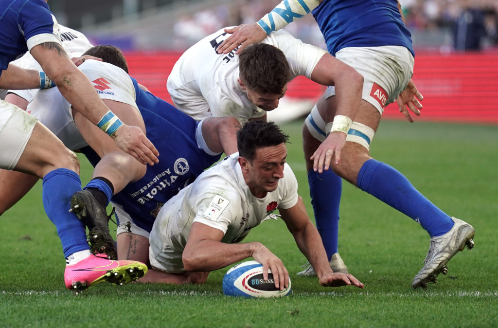 Photo: Adam Davy/PA/BackpagePix England's Alex Mitchell scores his sides second try during the Guinness Six Nations match at the Stadio Olimpico in Rome, Italy. Picture date: Saturday February 3, 2024.