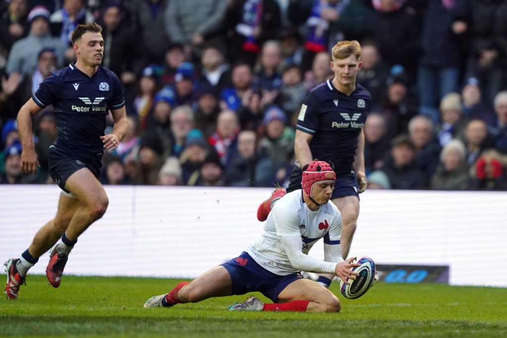 Photo: Andrew Milligan/PA/BackpagePix France's Louis Bielle-Biarrey scores his sides second try during the Guinness Six Nations match at the Scottish Gas Murrayfield Stadium, Edinburgh. Picture date: Saturday February 10, 2024.