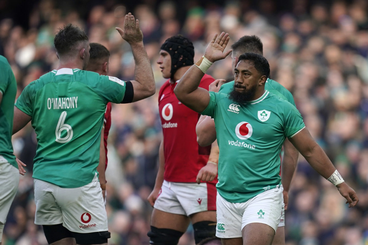 Photo: Niall Carson/PA/BackpagePix Ireland's Peter O'Mahony celebrates with Bundee Aki during the Guinness Six Nations match at the Aviva Stadium in Dublin, Ireland. Picture date: Saturday February 24, 2024.