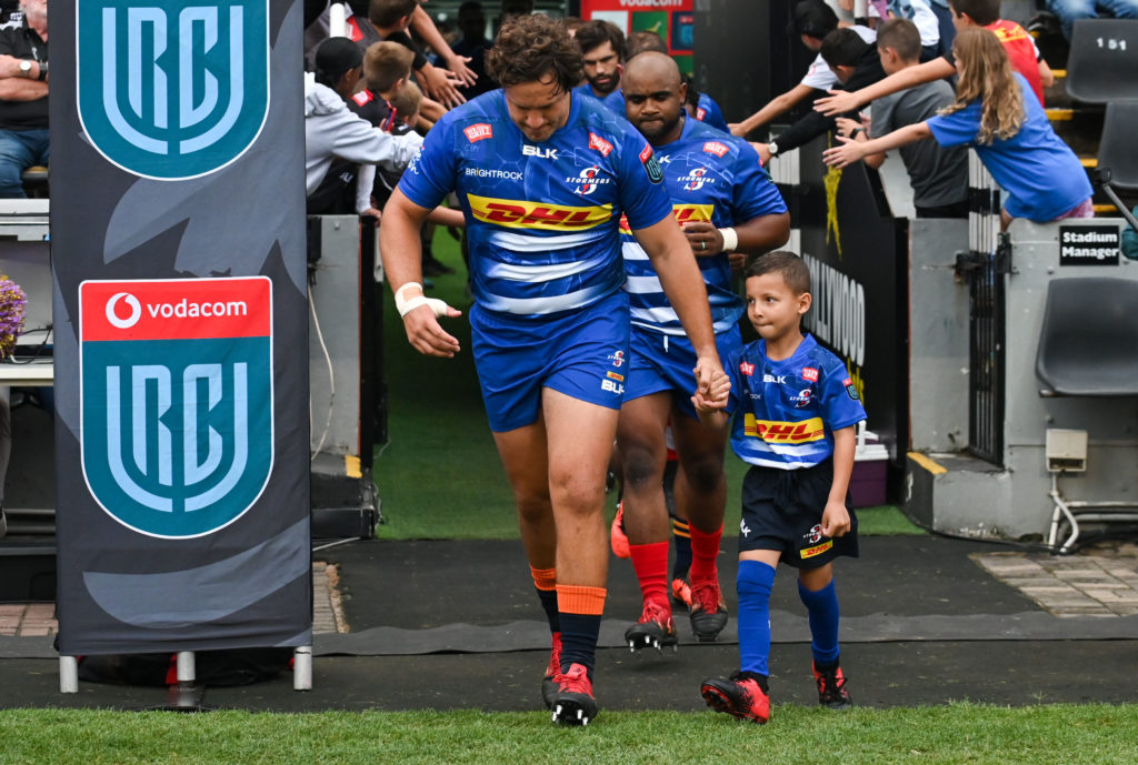 Neethling Fouche, captain of the Stormers leads his team onto the field during the 2024 United Rugby Championship 2023/24 game between the Sharks and Stormers at Kings Park Stadium on 17 February 2023 ©Gerhard Duraan/BackpagePix