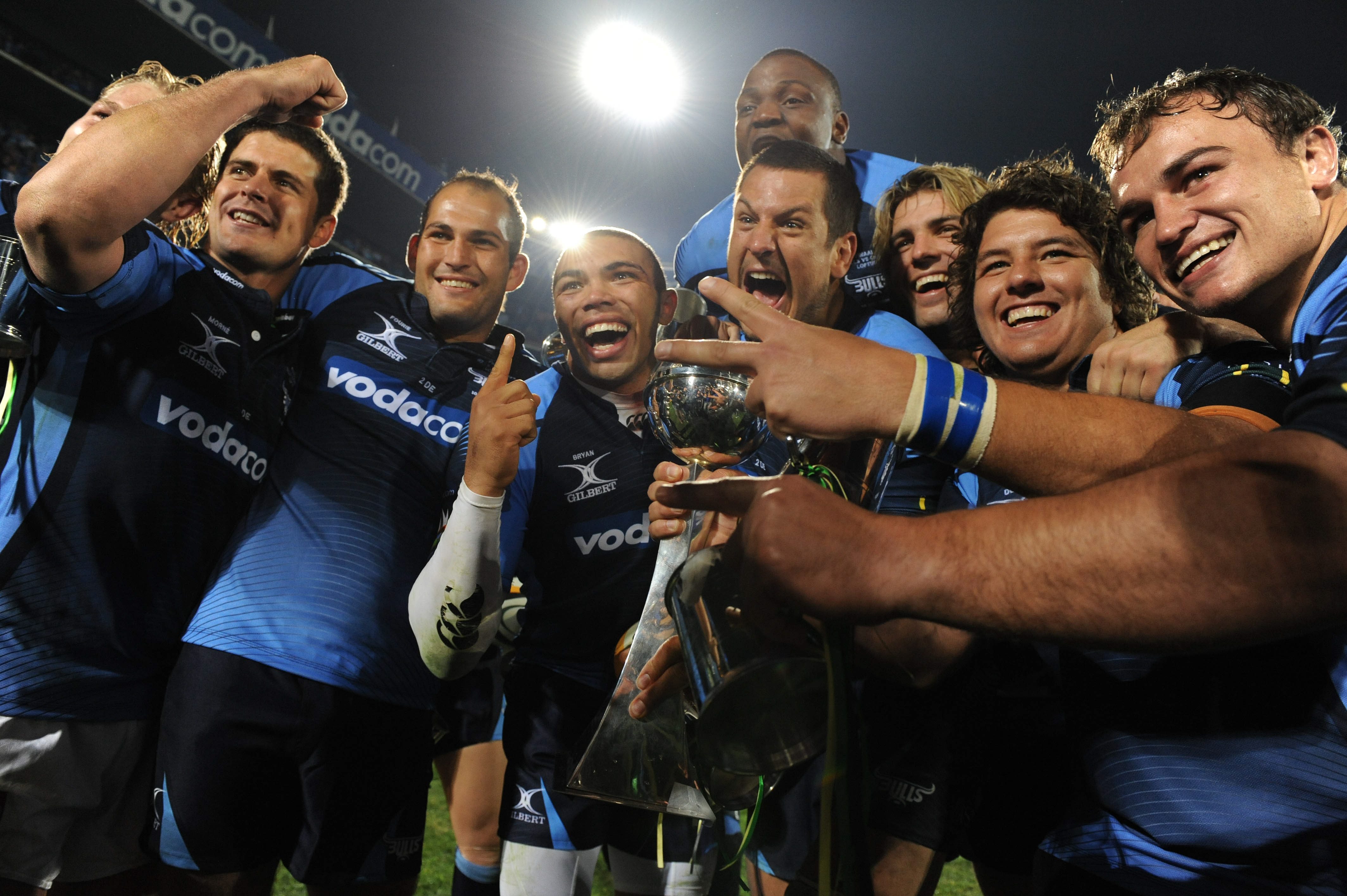 PRETORIA, SOUTH AFRICA - MAY 30, Vodacom Bulls players celebrate during the Super 14 final match between Vodacom Bulls and Chiefs from Loftus Versfeld Stadium on May 30, 2009, in Pretoria, South Africa. Photo by Lefty Shivambu / Gallo Images