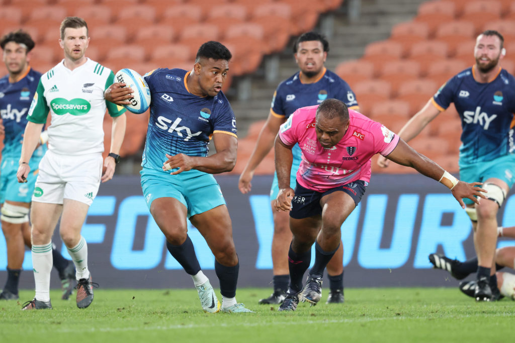 HAMILTON, NEW ZEALAND - MARCH 08: Julian Savea of Moana Pasifika makes a strong run during the round one Super Rugby Pacific match between Moana Pasifika and Melbourne Rebels at FMG Stadium, on March 08, 2024, in Hamilton, New Zealand. (Photo by Michael Bradley/Getty Images)