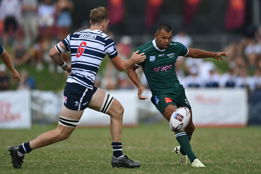 BRISBANE, AUSTRALIA - MARCH 16: Kurtley Beale of Randwick in action during the Club Rugby Championship match between Brothers and Randwick at Crosby Park on March 16, 2024 in Brisbane, Australia. (Photo by Albert Perez/Getty Images)