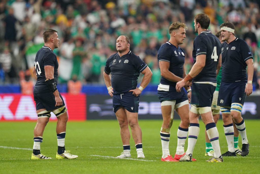 Photo: Adam Davy/PA Scotland's WP Nel (centre) appears dejected after the Rugby World Cup 2023, Pool B match at Stade de France in Paris, France. Picture date: Saturday October 7, 2023.