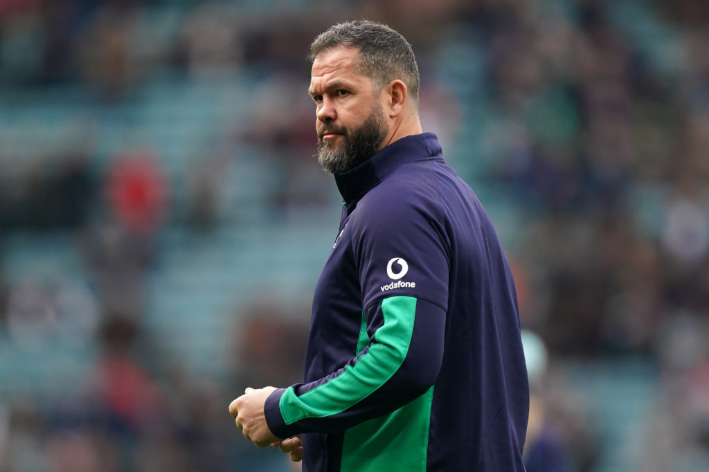 Photo: BackpagePix Ireland head coach Andy Farrell watches over the warm-up before the Guinness Six Nations match at Twickenham Stadium, London. Picture date: Saturday March 9, 2024.