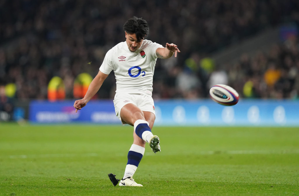 Photo: Mike Egerton/PA England's Marcus Smith kicks a conversion during the Guinness Six Nations match at Twickenham Stadium, London. Picture date: Saturday March 9, 2024.