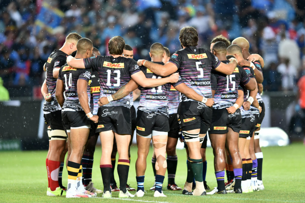 Stormers huddle during the United Rugby Championship 2023/24 match between Blue Bulls and Stormers at Loftus Versfeld Stadium in Pretoria on 2 March 2024 ©Nokwanda Zondi/BackpagePix