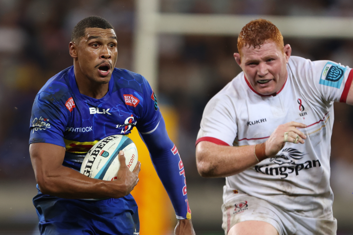 DHL Stormers centre Damian Willemse evades Ulster prop Steven Kitshoff