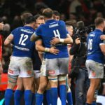 Italy celebrate their victory over Wales in Cardiff