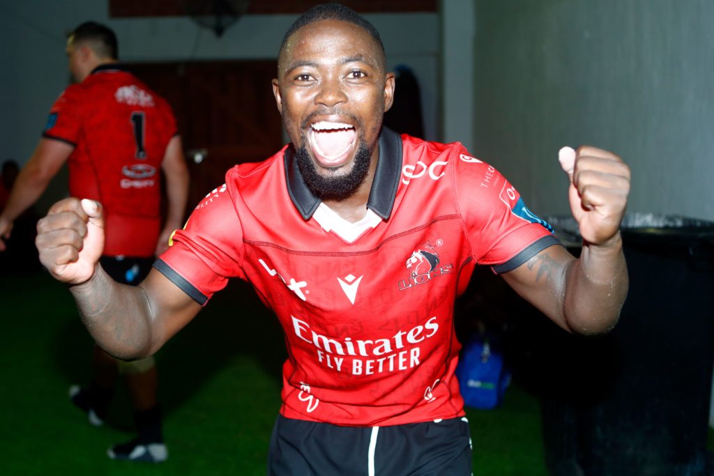 Mandatory Credit: Photo by Steve Haag Sports/INPHO/Shutterstock (14287794cl) Hollywoodbets Sharks vs Emirates Lions. Sanele Nohamba of the Emirates Lions celebrates after the game BKT United Rugby Championship, Hollywoodbets Kings Park, Durban, South Africa - 06 Jan 2024
