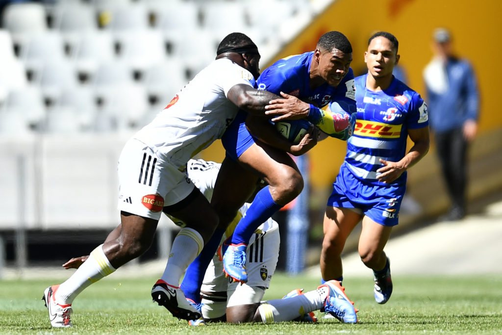 CAPE TOWN, SOUTH AFRICA - DECEMBER 16: Damian Willemse of the Stormers during the Investec Champions Cup match between DHL Stormers and La Rochelle at DHL Stadium on December 16, 2023 in Cape Town, South Africa. (Photo by Ashley Vlotman/Gallo Images)