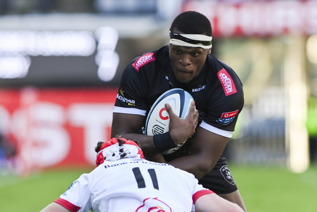 DURBAN, SOUTH AFRICA - MARCH 23: Phepsi Buthelezi of Hollywoodbets Sharks during the United Rugby Championship match between Hollywoodbets Sharks and Ulster at Hollywoodbets Kings Park Stadium on March 23, 2024 in Durban, South Africa. (Photo by Steve Haag Sports/Gallo Images)