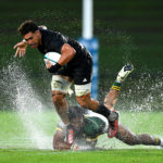 SUNSHINE COAST, AUSTRALIA - MAY 02: Malachi Wrampling-Alec of New Zealand is tackled during The Rugby Championship U20 Round 1 match between New Zealand and South Africa at Sunshine Coast Stadium on May 02, 2024 in Sunshine Coast, Australia. (Photo by Albert Perez/Getty Images)