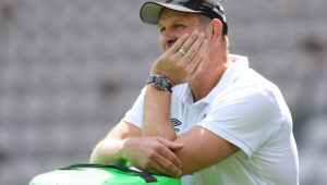 LONDON, ENGLAND - MAY 4: John Plumtree, Head Coach of Hollywoodbets Sharks, looks on prior to the EPCR Challenge Cup Semi Final match between Hollywoodbets Sharks and ASM Clermont Auvergne at Twickenham Stoop on May 4, 2024 in London, England.(Photo by Henry Browne/Getty Images)