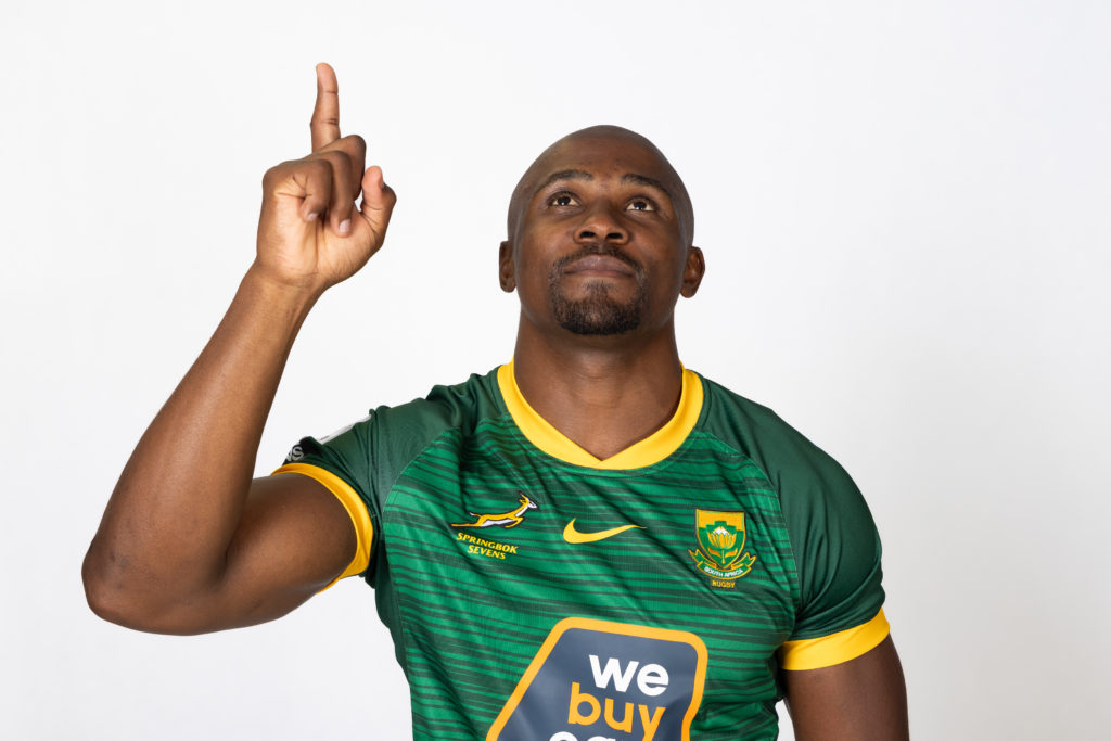 STELLENBOSCH, SOUTH AFRICA - NOVEMBER 15: Siviwe Soyizwapi during the South Africa men's national sevens rugby team profile shoot at Sports Science Institute on November 15, 2023 in Stellenbosch, South Africa. (Photo by EJ Langner/Gallo Images)