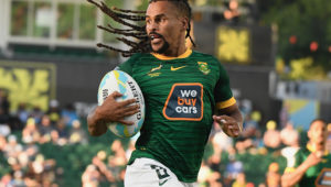 PERTH, AUSTRALIA - JANUARY 26: Selvyn Davids of South Africa during day 1 of the 2024 Perth SVNS match between South Africa and Spain at HBF Park on January 26, 2024 in Perth, Australia. (Photo by David Van Der Sandt/Gallo Images)