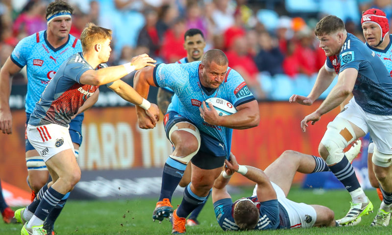 PRETORIA, SOUTH AFRICA - APRIL 20: Wilco Louw of the Vodacom Blue Bulls charging through during the United Rugby Championship match between Vodacom Bulls and Munster at Loftus Versfeld on April 20, 2024 in Pretoria, South Africa. (Photo by Gordon Arons/Gallo Images)