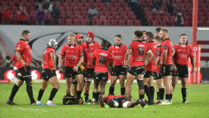 JOHANNESBURG, SOUTH AFRICA - APRIL 27: Lions Players during the United Rugby Championship match between Emirates Lions and Munster at Emirates Airline Park on April 27, 2024 in Johannesburg, South Africa. (Photo by Sydney Seshibedi/Gallo Images)